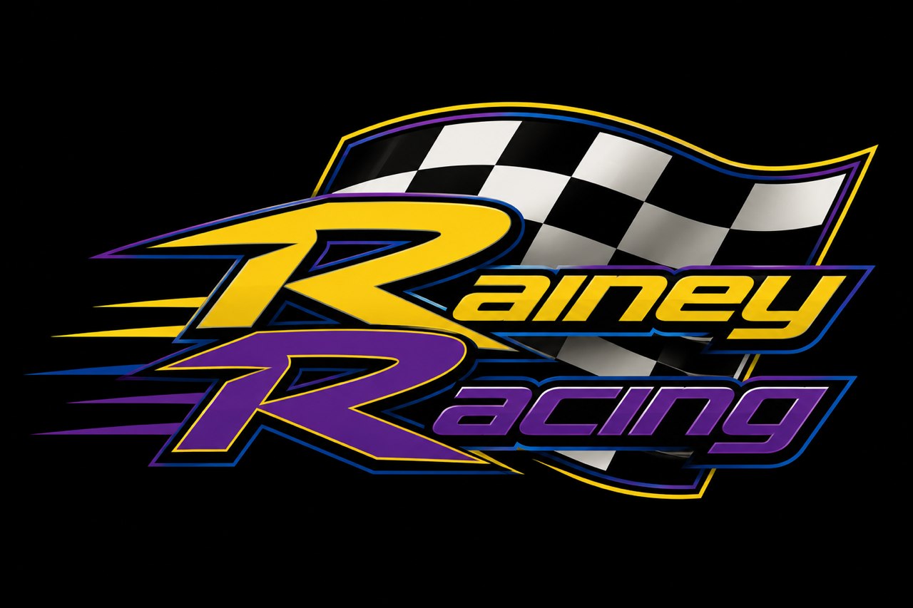 Team T-Shirt front design — the Rainey Racing logo with checkered flag, printed on the upper-left chest