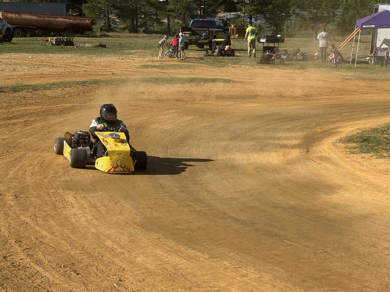 Kart charging down the track